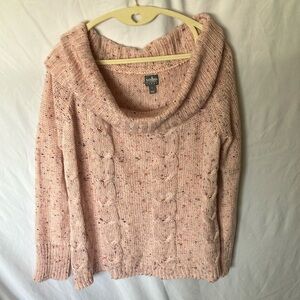 Soho: Pink Cable Knit Sweater- Boatneck- L